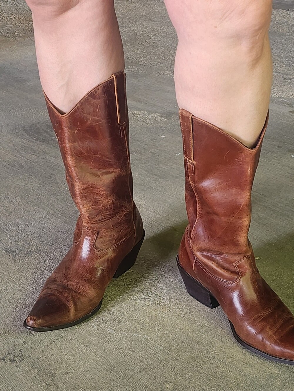 Phenix Brown Leather Mid-Calf Western Heeled Boots